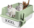 Extra Large Stainless Steel Litter Box, XXXL 27.6" H x 19.7" W x 11.8" H Metal High Sided Cat Litter Box with Scoop, Leak-Proof, Easy Clean for Big Cats/Multiple Cats (Green)