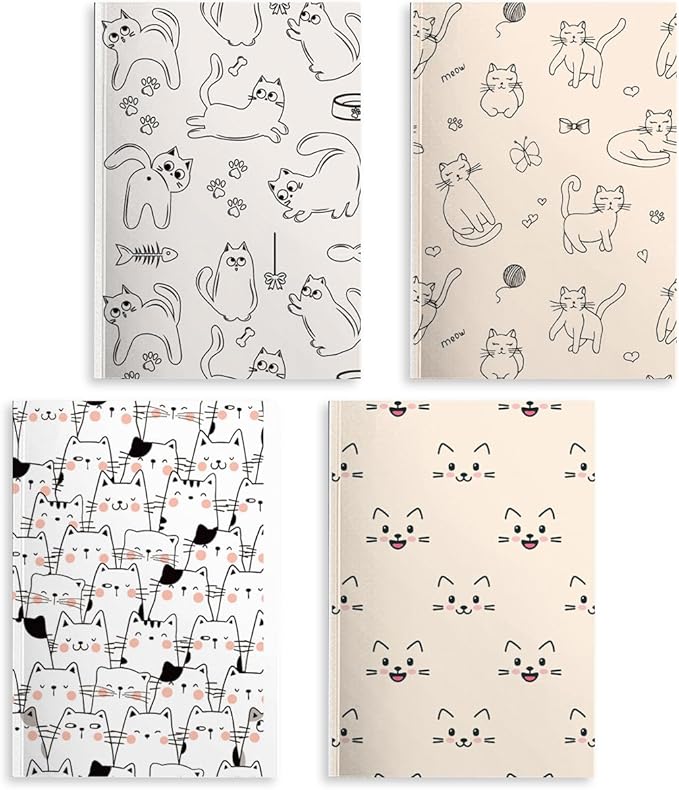 Cat Notebooks for Work, 4 Pcs A5(8.26x5.7inch) College Ruled Notebook Journal for Women, Cute Notepads Lined Journals for Writing, Cute Diary Stationary Cat Lover Gifts 11