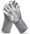 Pet Grooming Gloves—Heat Resistant Dog Washing Gloves with High-Density Teeth, Dog Bath Scrubber with Enhanced Five Finger Design, Silicone Gloves for Dogs and Cats Bathing, Massage (Gray)