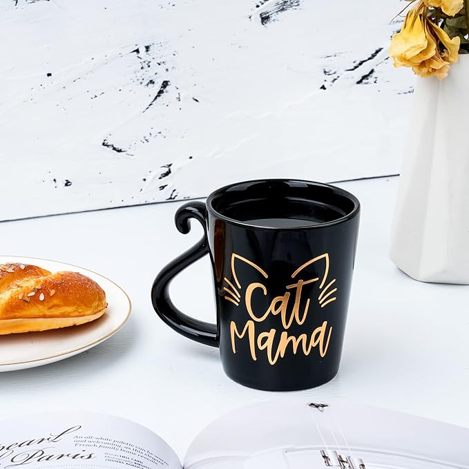 Hendson Cat Mom Gifts for Women - Mama Birthday Gift - Crazy Cat Lover Lady Coffee Mug Gift for Mom, Daughter, Sister, Aunt, Wife, Best Friends, BFF, Coworkers, Her - 2-sided Black & Gold Cup, 12oz
