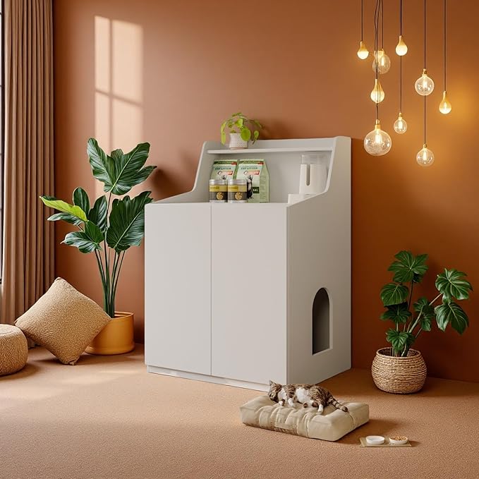 Large/Tall Cat Litter Box Enclosure Furniture, Hidden Cabinet for Self-Cleaning Litter Boxes with Storage Shelf,Furniture for Automatic Litter Boxes