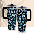 Butterfly Tumbler 40oz with Handle - Blue Butterfly Gifts for Women, Insulated Stainless Steel Water Bottle with Straw, Cute Travel Coffee Mug Cup for Mom Her Birthday Christmas