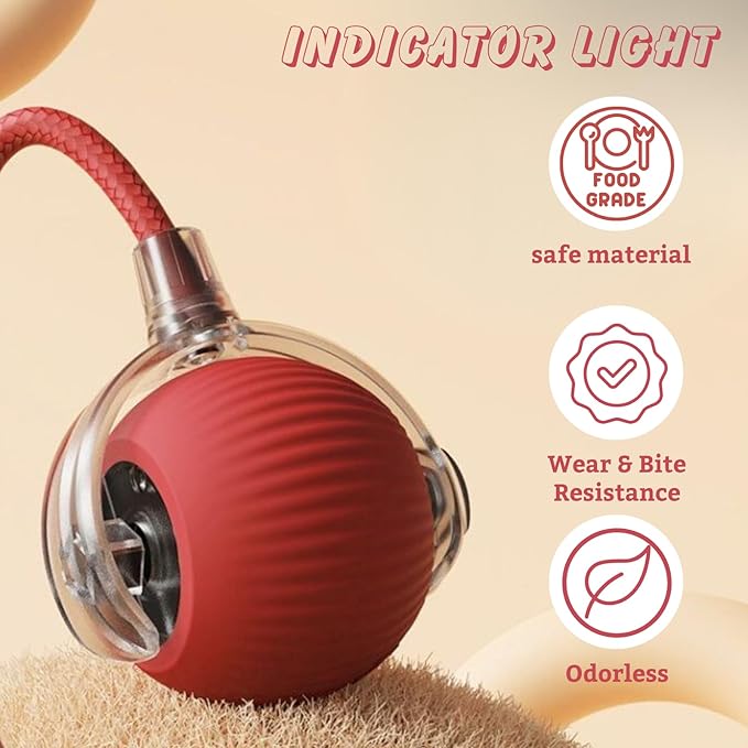 Interactive Cat Toy Ball, Automatic Rolling Electric Toy for Indoor Cats, Motion-Activated Smart Ball for Exercise and Play Toy for Kittens, Red