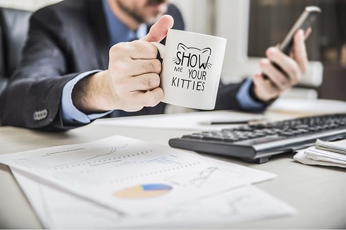 Crazy Bros Tees Show Me Your Kitties - 11oz Ceramic Coffee Mug Cat Lover For Women - Funny Grumpy Cat Mom Gift - Inspirational & Sarcastic Mug Desk Decor For Bosses, Employees, Family And Friends