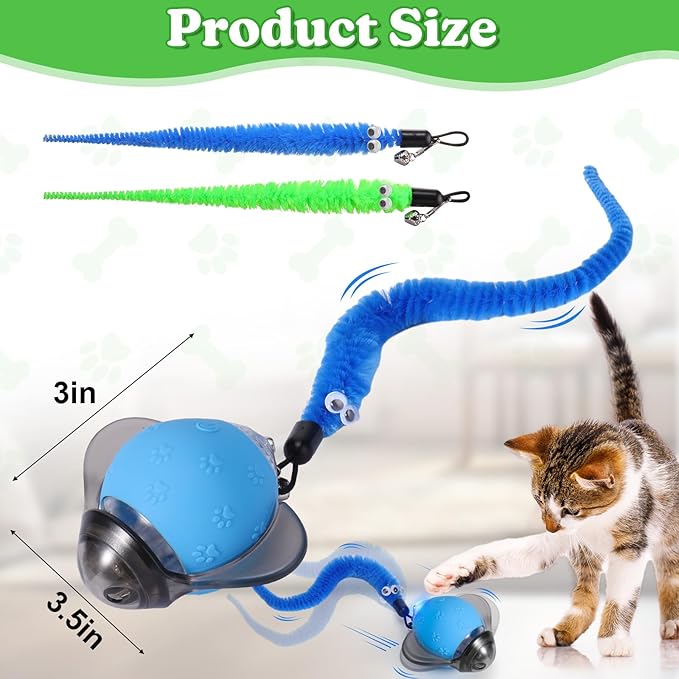 BABORUI Interactive Cat Toy Ball - Automatic Interactive Cat Toys for Indoor Cats with 2 Tails, 3 Speeds Rechargeable Cat Enrichment Toys for Small/Medium/Large Cats to Keep Them Busy