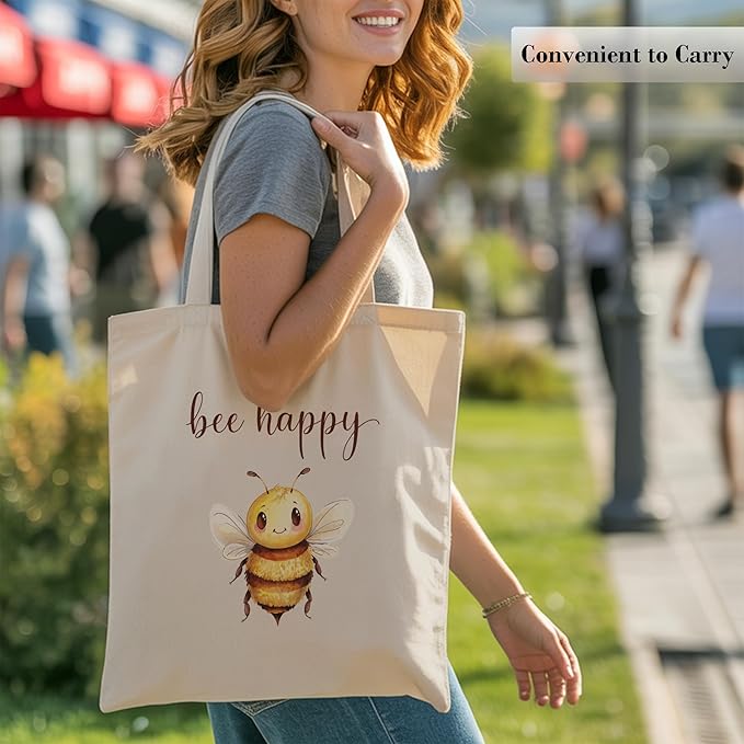 Pets Lover Gifts Tote Bag for Women, Dogs Cats Bee Aesthetic Canvas Bag with Inner Pocket