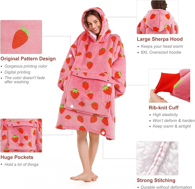 Narecte Cozy Oversized Blanket Hoodie Wearable Blanket Adults Soft Hooded Blanket Hoodie Birthday Gifts for Women Christmas