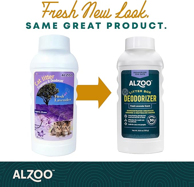 ALZOO Cat Litter Deodorizer, Concentrated Granules Absorb & Help Neutralize Odors, Mineral-Based Active Ingredients, Up To 30 Uses, Fresh Lavender Scent, 26.6 Oz.
