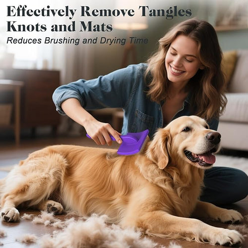 2PCS Slicker Brush for Dogs & Pet Comb,Professional Dog Grooming Brush (Goldendoodles,Poodles,Labradoodles) with Extra Long Pins to Effectively Remove Tangles, Knots and Mats (Purple, Large)