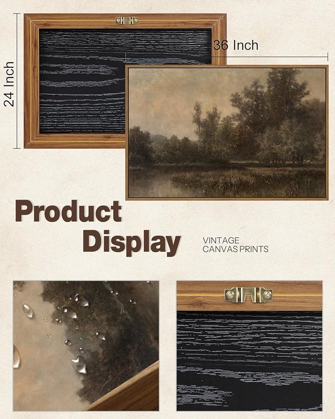 Vintage Landscape Art Prints Forest Lake Scenery Wall Art Moody Swamp Pictures Wall Decor Nature Wilderness Illustrations Fine Art Decor Framed for Living Room Bedroom Farmhouse Office - 24x36 Inch