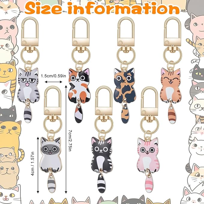 Nogeqi 7 Pcs Cat Keychain, Cute Cats Charms, Kawaii Cat Key Chains, Kitty Keyring, Cats Accessories for Women Car Keys Purse