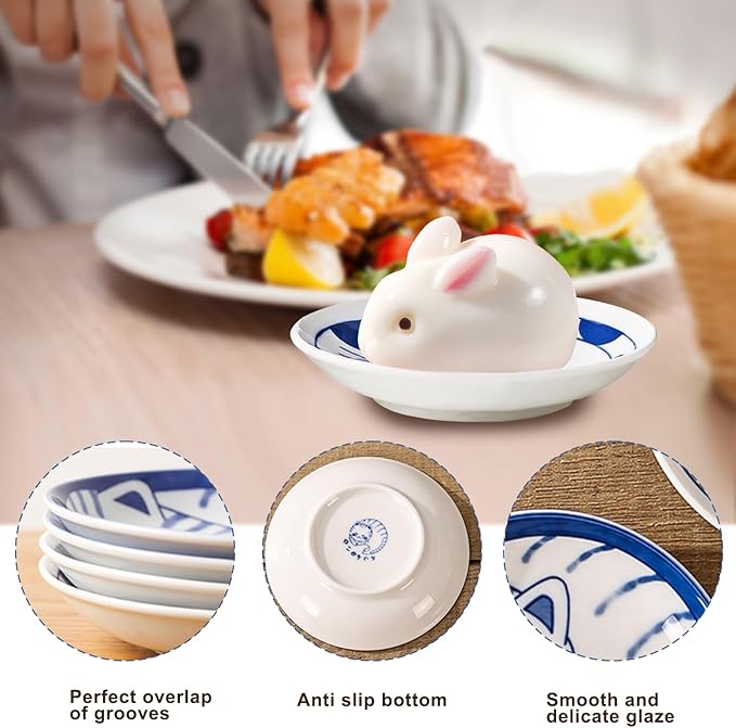 4 Pcs 4 Inches Cute Cat Soy Sauce Dish,Ceramic Cat Bowls,Japanese Cat Plates,Dipping Bowls,Snack Dish,Small Ceramic Saucers Plates, Sushi Plate Set, Mini Bowls, Small Bowls for Sides Dish (4 Inch)