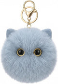 Cute Blue Cat Plush Keychain - Kawaii Ocean Cat Pom Pom Bag Charm, Cool Keychain for Backpack Purse, Gift for Boys Girls Women