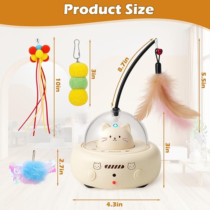 BABORUI Interactive Cat Toy with LED & Feather, Automatic Cat LED Toy for Indoor Cats, USB Rechargeable Smart Cat Toy, Electric Cat Toy for Bored Cats & Kittens