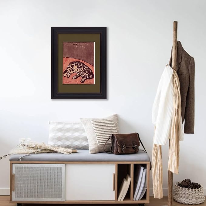 Cute Cat Poster Mid Century Modern Animal Wall Art Vintage Aesthetic Canvas Painting for Bedroom Dormitory Wall Decor Cat Lovers Gifts 08x10 inch Vintage Framed