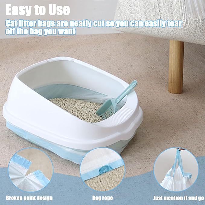 120 Pack Cat Litter Box Liners with Drawstring Cat Litter Bags Replacement Waste Bags for Litter Box Robot 3/4 Self-Cleaning Kitty Litter Box Trash Bags(25" x 15.7")