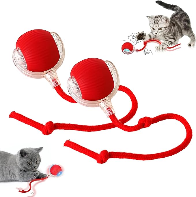 Smart Automatic Rolling Pet Ball, Interactive Electric Toy with Smart Sensor & Auto-Dodging, 6 Hours Playtime Rechargeable for Dogs & Cats (red, 2pcs)