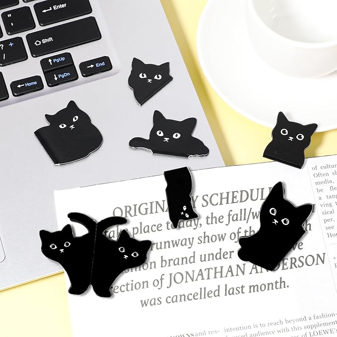 Cute Bookmarks for Women,7 Pcs Black Cat Magnetic Bookmarks Cat Theme Book Mark Clips Set Book Markers for Cat Lover Gifts Magnetic Book Page Clips Kawaii Bookmark for Teachers Students Book Lovers