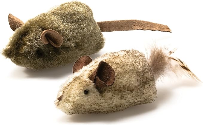 OurPet's Play-N-Squeak Twice the Mice Cat Toy, 2pc (Interactive Catnip Toy, Real Mouse Electronic Sound)