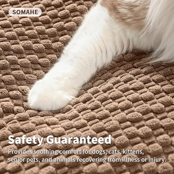 SOMAHE Plush Cat Kneading Bed Mat, Premium Plush Fabric Bed with Non-Slip Bottom, 3cm Thick All-Season Cushion for Cats Who Knead, Machine Washable Anti-Static Pet Bed, 23x15 Inch, Coffee