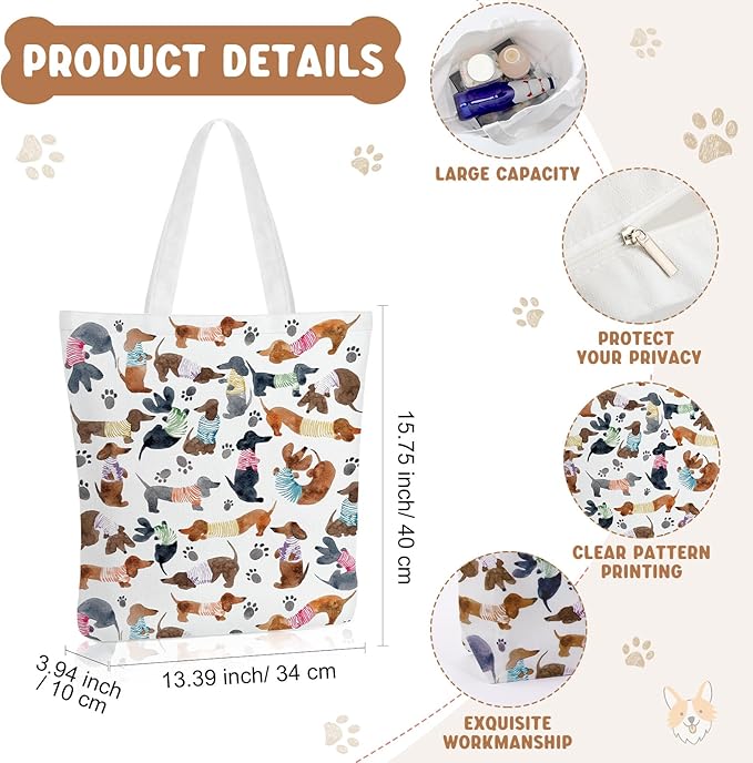 Sieral 2 Pcs Animal Lover Bag Graduation Gift for Women Travel Canvas Tote Portable Zipper Pouch Canvas Reusable Grocery Tote