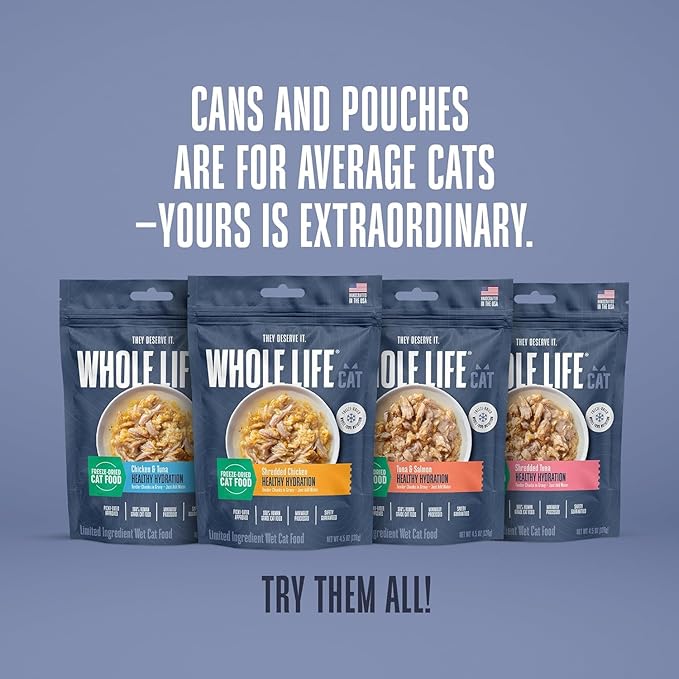 Whole Life Cat Freeze Dried Cat Food - Human-Grade Wet Food Toppers, Snacks & Lickable Treats, Instantly Hydrating Natural Broth Just Add Water - Shredded Chicken, 4.5 Oz