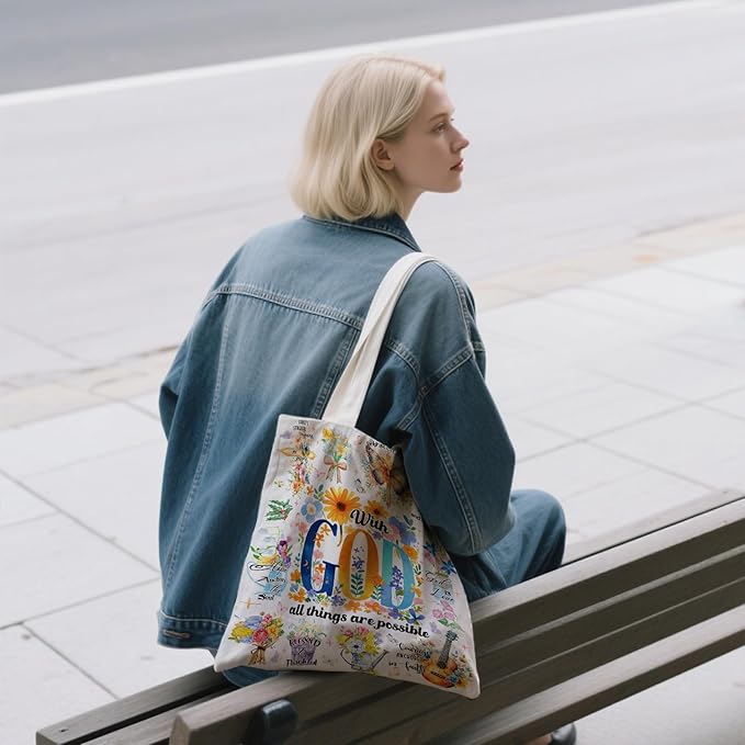 Aesthetic Canvas Tote Bag for Women - with Magnetic Snap Closure & Zipper Inner Pocket Reusable Bag for Shopping