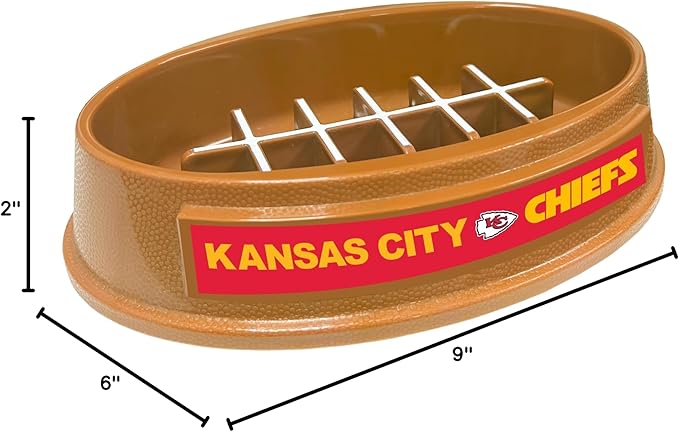 NFL Super-Bowl Kansas City Chiefs Slow Feeder Dog & Cat Bowl. Football Design for Healthy Digestion. Non-Slip for Large & Small Pets