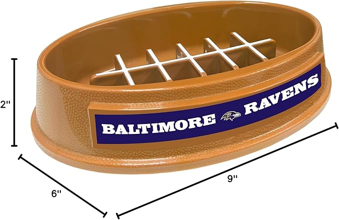 NFL Super-Bowl Baltimore Ravens Slow Feeder Dog & Cat Bowl. Football Design for Healthy Digestion. Non-Slip for Large & Small Pets