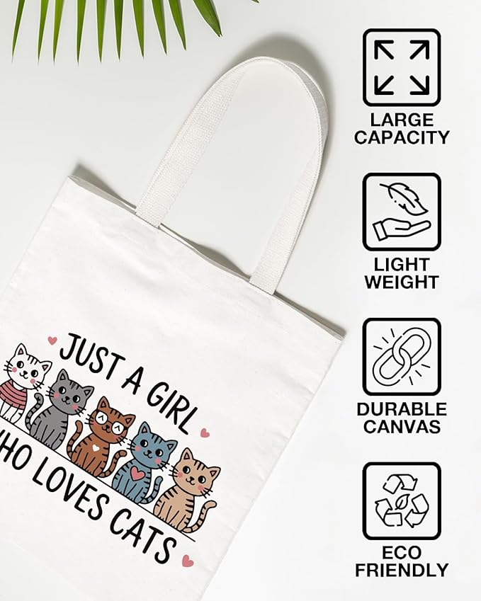 Cute Cat Canvas Tote Bag for Women Funny Cat Bag for Shopping Work Travel Lover Totes Gifts