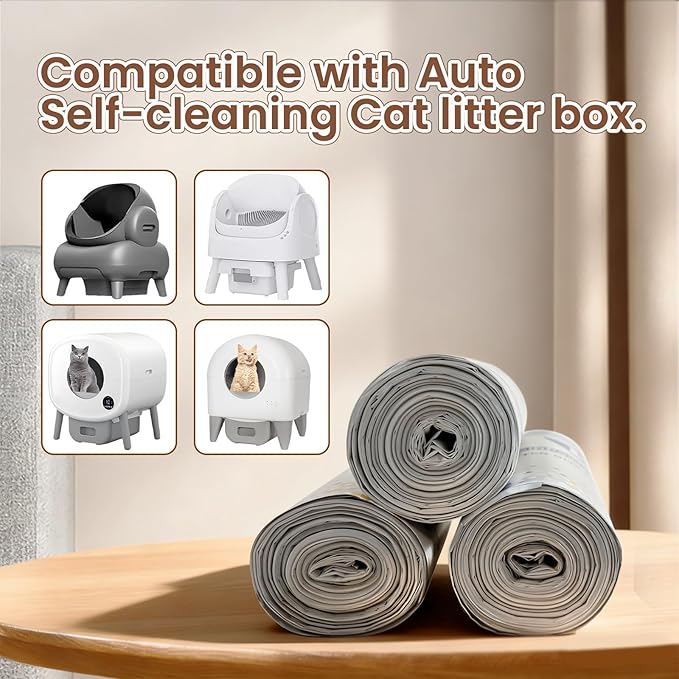 80 Count Cat Litter Box Liner Bags for Open-Top Autoscooper 11 Pet Automatic Self Cleaning Cat Litter Box, Waste Bags, 27" x 13"Heavy Duty Replacement Trash Bags with Drawstring (Grey)