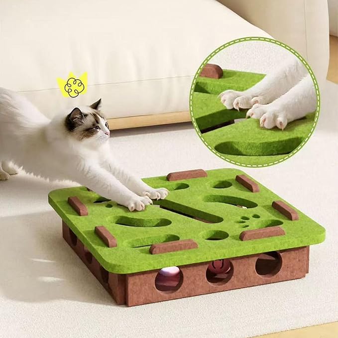 Cat Scratch Pad Toy with Ball Felt Cat for Indoor Cats (Green No.2)