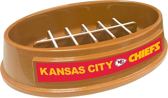 NFL Super-Bowl Kansas City Chiefs Slow Feeder Dog & Cat Bowl. Football Design for Healthy Digestion. Non-Slip for Large & Small Pets