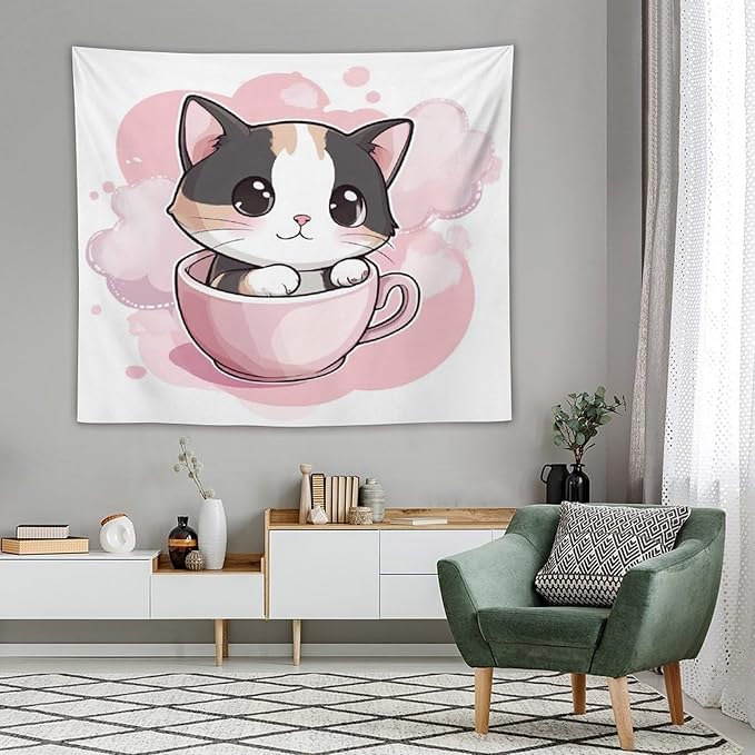 MaSiledy Wall Tapestries Kawaii Cat Tapestry Cute Cat Kitten Bedroom Tapestries Wall Art for Home Decor 50"x60" Wall Hanging for Home Decor Bedroom Living Room Dorm Decor