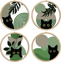 Sage green Cat Wall Art Sage green C at Room Decor Aesthetic, 4-Piece Farmhouse Geometric Wooden Black Cat Wall Decor Mid-Century Bohemian Moon Sun Design for Nursery, Bedroom Ca t Lover Gifts
