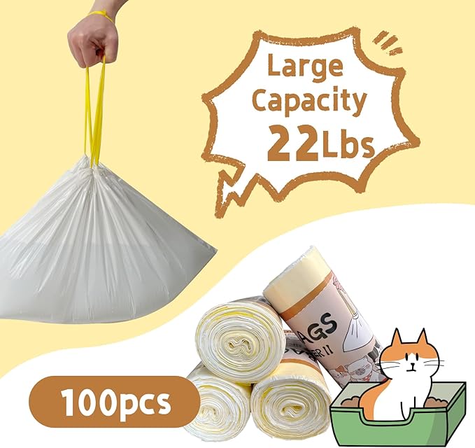 80 Count Cat Litter Box Liner Bags for Open-Top Pet Automatic Self Cleaning Cat Litter Box, Waste Bags, 27" x 13"Heavy Duty Replacement Trash Bags with Drawstring (Yellow)