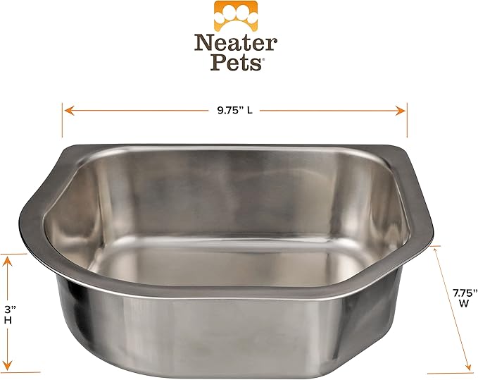 Neater Pets Stainless Steel Water Bowl for Cats or Dogs - Fits Inside of Neater Slow Feeder Double Diner, 8.5 Cups