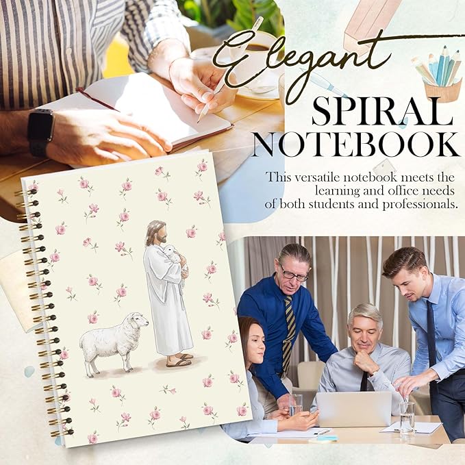 Bible Journal Spiral Notebook, Jesus and Lamb Bible Study Supplies, Christian Gifts for Women Girls, 5.5x8.3 Inch - A18