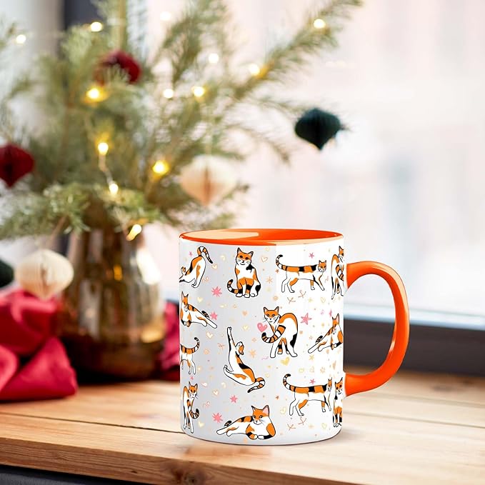 Calico Cat Mug 11 Oz Cute Ceramic Coffee Tea Cup for Women, Funny Cats Lover Gift for Christmas, Birthday, Housewarming - Gifts for Her, Mom, Cat Ladies, Kids and Friends