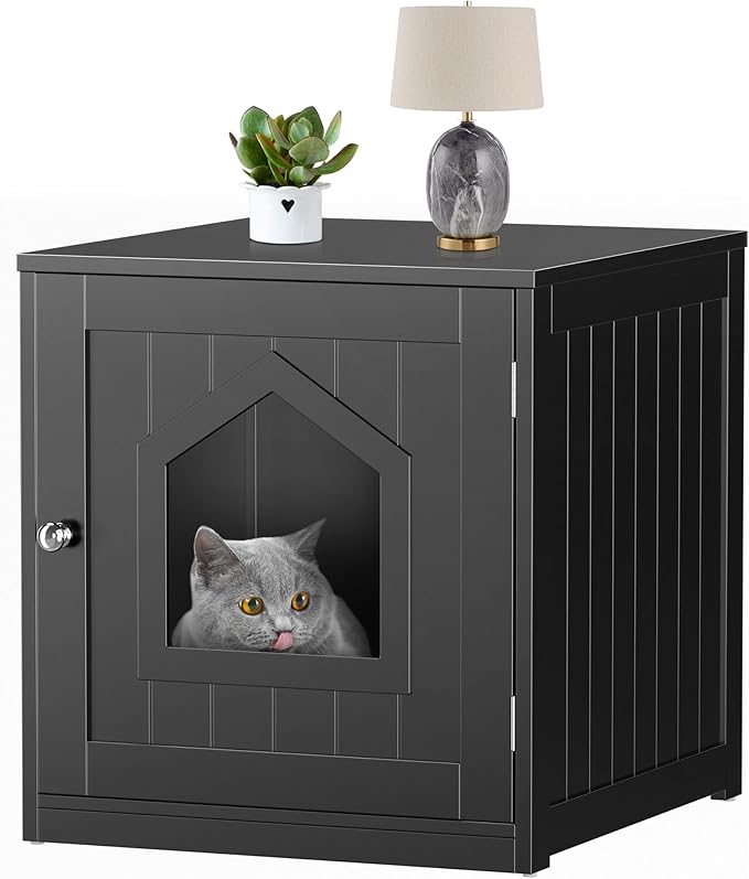 Cat Litter Box Enclosure Hidden Kitty Litter Box Furniture Indoor Cat Box Cabinet House Side Table Nightstand Washroom (Black)