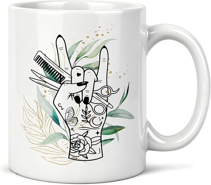 Hair Stylist Gift Mug 11 oz, Botanical Scissor Hairdresser Hairstylist Gifts for Women Coffee Cups Ceramic, Barber Gifts Ceramic Mug for Coffee Tea Hot Cocoa Home Office Work