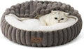 Cat Bed with Hooded Blanket, Round Fluffy Anti-Anxiety Pet Bed for Cats/Small Dogs, Cozy Donut Cuddler with Machine Washable Faux Fur & Anti-Slip Bottom(23"×23"×6",Grey)