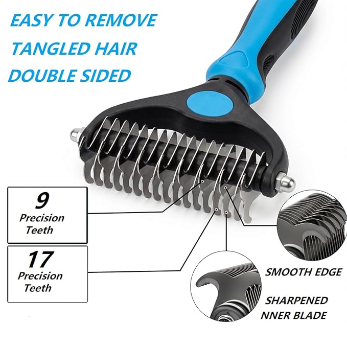 4PCS Self Cleaning Slicker Brush, Pet Grooming Rake, Bath Brush & Massage Brush for Short/Long Haired Dogs, Cats & Horses, Pet Grooming Deshedding Tools - Pet Supplies (Blue Black)
