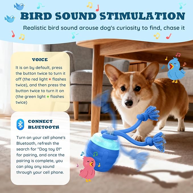 Interactive Dog Toys Ball - New Upgraded Chase Buddy Dog Toy for Small Dogs, Automatic Moving and Rolling Dogs Ball for Boredom, USB Rechargeable(Blue)