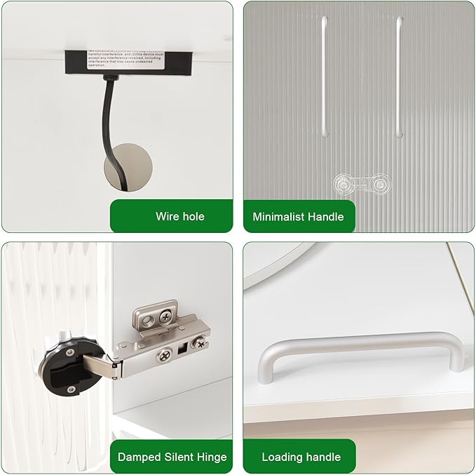 Cat Litter Box Enclosure - Dog Proof Cat Litter Box with Pull-Out, Rotating Features, Includes Power Outlet and Acrylic Wave-Patterned Door Panels with Lock,Elegant White