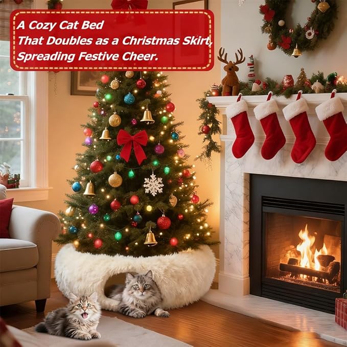 3 in-1 Cat Donut Bed - Luxurious Cat Tunnel Toys, Plush Cat Tunnel with Hanging Toys, Washable Pet Bed for Cats Kittens Rabbits, Xmas Decoration & Cat Tree Barrier
