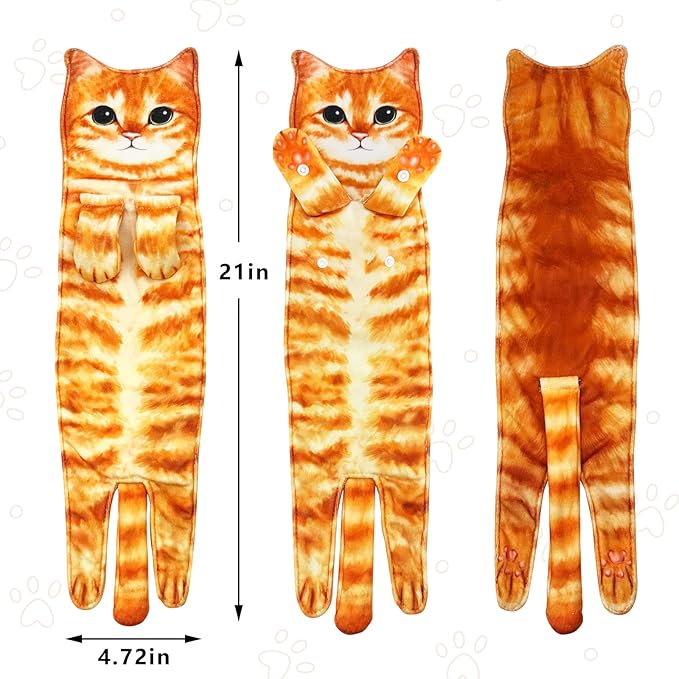 PAT JUUMG Funny Cat Hand Towels for Bathroom Kitchen Decor, Cute Decorative Hanging Face Towels, Super Absorbent Soft, Housewarming Gift, Cat Lovers Gifts for Women (2 Pcs-Towel-JT-01)