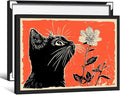 Black Cat Posters Vintage Animal Botanical Wall Art Cute Cat Sniffing Flower Canvas Painting Gift For Cat Lover 12x16 inch Black Framed Living Room Gallery Wall Decor