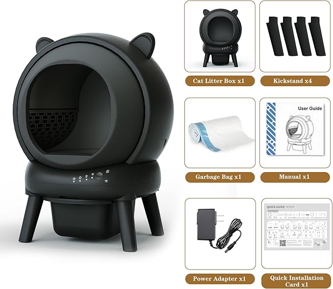Automatic Cat Litter Box, Self Cleaning Litter Box Smart Robot for Multiple Cats, APP Real-Time Monitor, Odor & Noise Control, Safe Anti-Pinch, Trash Bag Included, Black