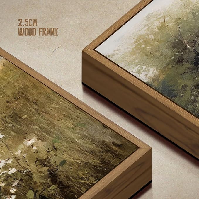 Vintage Landscape Wall Art Spring Wildflower Field Pictures Wall Decor Rustic River Pond Painting Prints Nature Wilderness Scenery Poster Framed for Bedroom Bathroom Home Kitchen Decoration 16x24 Inch
